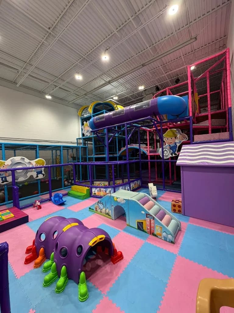 Pink padded play walkway inside Fun Factory